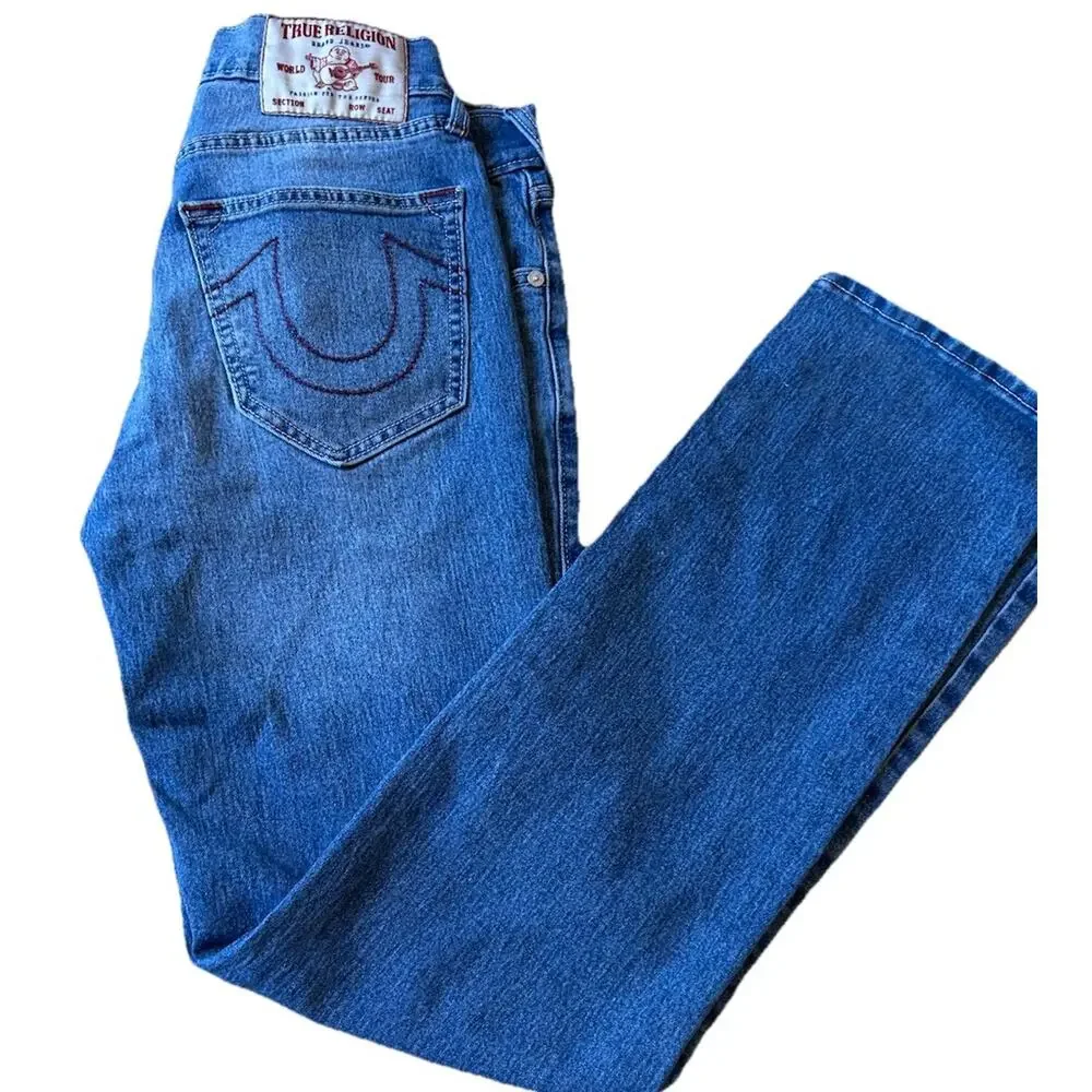 Y2K True Religion Men's Jeans 30x32 Ricky Relaxed Faded Distress BROWN Stitching